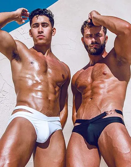 Shop Blk Double Strap Swim Brief-White Swimwear