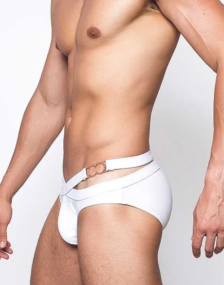 Shop Blk Double Strap Swim Brief-White Swimwear