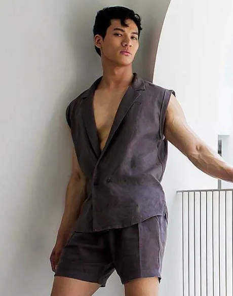 New Breezy Linen Single Button Wrap Vest-Dark Gray Shirts & Vests