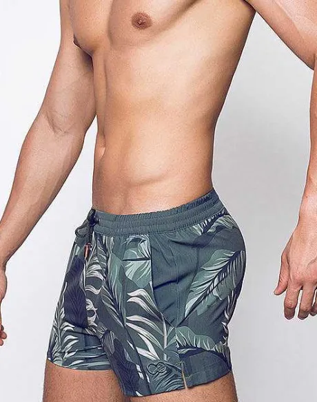 Best Sale S50 Print Shorts-Forest Green Hawaiian Print Beach Shorts