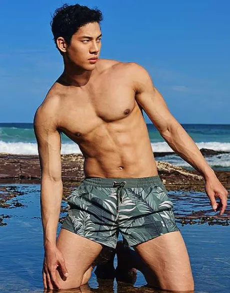 Best Sale S50 Print Shorts-Forest Green Hawaiian Print Beach Shorts
