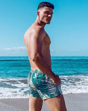Hot S50 Print Swimshorts-Feuille Green Sustainable Beachwear