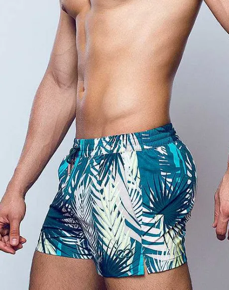 Hot S50 Print Swimshorts-Feuille Green Sustainable Beachwear