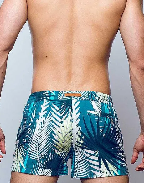 Hot S50 Print Swimshorts-Feuille Green Sustainable Beachwear