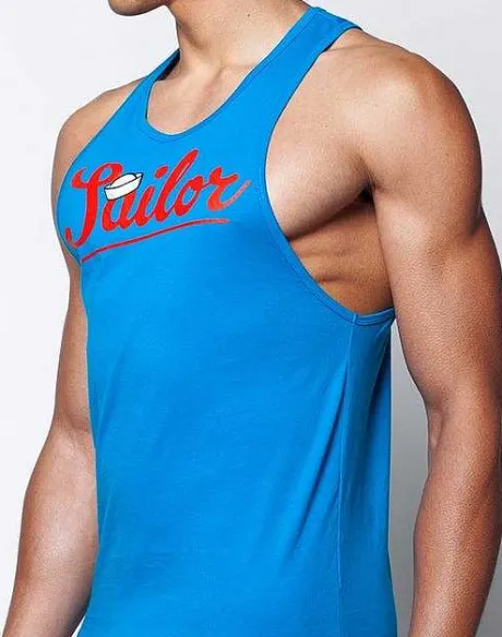 Cheap Tx12 Anchor Singlet-Blue Beach Tops