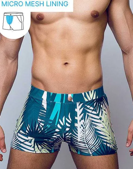 Store V60 Bondi Print Swim Trunks-Feuille Green Sustainable Beachwear