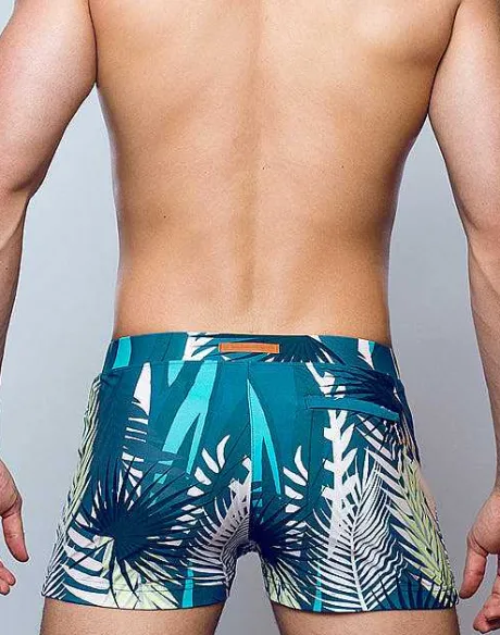 Store V60 Bondi Print Swim Trunks-Feuille Green Sustainable Beachwear