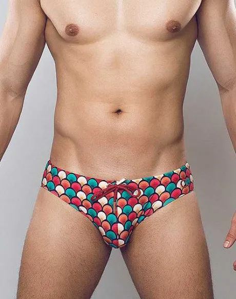 Fashion V10 Print Swim Brief-Retro Red Sustainable Beachwear