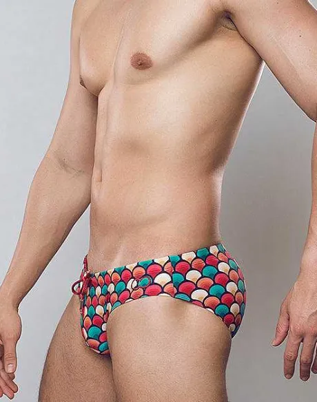 Hot V10 Print Swim Brief-Retro Red Swimwear