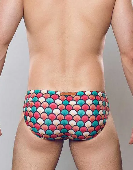 Hot V10 Print Swim Brief-Retro Red Swimwear